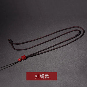 Natural Red Cinnabar Jade Hand-Carved Beads Lanyard Necklace
