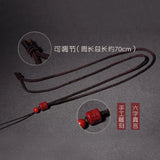 Natural Red Cinnabar Jade Hand-Carved Beads Lanyard Necklace