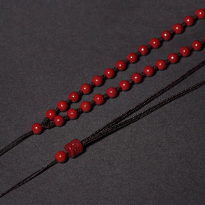 Natural Red Cinnabar Jade Hand-Carved Beads Lanyard Necklace