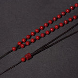 Natural Red Cinnabar Jade Hand-Carved Beads Lanyard Necklace
