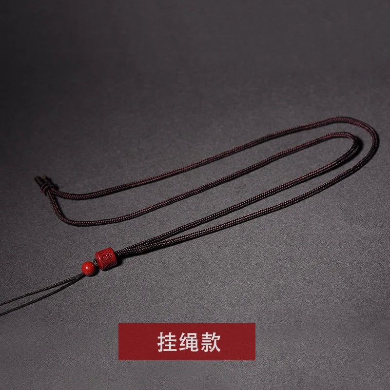 Natural Red Cinnabar Jade Hand-Carved Beads Lanyard Necklace