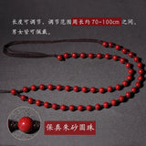 Natural Red Cinnabar Jade Hand-Carved Beads Lanyard Necklace
