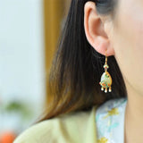 Chalcedony Water Drop Enamel Earrings with Pearl Tassel