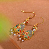 Chalcedony Water Drop Enamel Earrings with Pearl Tassel