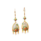 Chalcedony Water Drop Enamel Earrings with Pearl Tassel