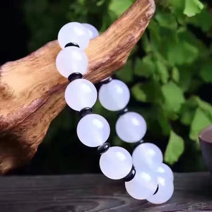 Chalcedony Agate Handcarved Beads Couples Bracelet with Jade