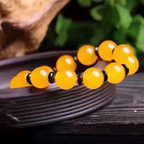 Chalcedony Yellow Agate Handcarved Round Beads Bracelets
