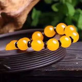 Chalcedony Yellow Agate Handcarved Round Beads Bracelets