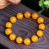 Chalcedony Yellow Agate Handcarved Round Beads Bracelets