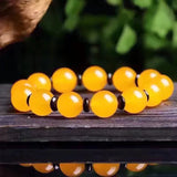 Chalcedony Yellow Agate Handcarved Round Beads Bracelets
