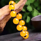 Chalcedony Yellow Agate Handcarved Round Beads Bracelets