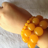 Chalcedony Yellow Agate Handcarved Beads Bracelet for Couple