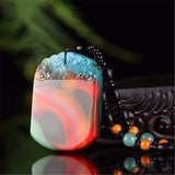 Hand Carved Chicken Blood Jade Ping'an Necklace