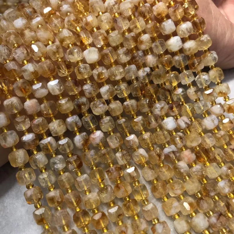 Natural Citrine 6-7mm Cube Faceted Beads for Jewelry Making