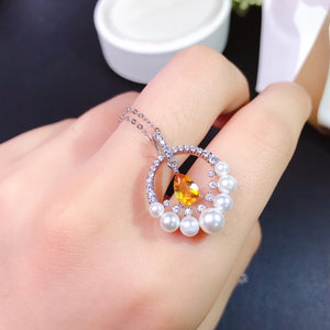 Natural Citrine Necklace, 925 Silver, Lucky Fortune Yellow Crystal