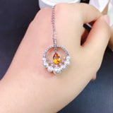 Natural Citrine Necklace, 925 Silver, Lucky Fortune Yellow Crystal