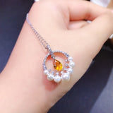 Natural Citrine Necklace, 925 Silver, Lucky Fortune Yellow Crystal