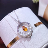 Natural Citrine Necklace, 925 Silver, Lucky Fortune Yellow Crystal