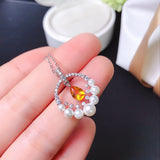 Natural Citrine Necklace, 925 Silver, Lucky Fortune Yellow Crystal