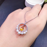 Natural Citrine Necklace, 925 Silver, Lucky Fortune Yellow Crystal