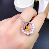 Natural Citrine Necklace, 925 Silver, Lucky Fortune Yellow Crystal