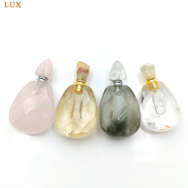 Natural Citrine Clear Quartz Perfume Bottle Gemstone Pendant Necklace Charm