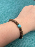 Coconut Beads Bracelet, Turquoise or Hematite, Men's and Women's