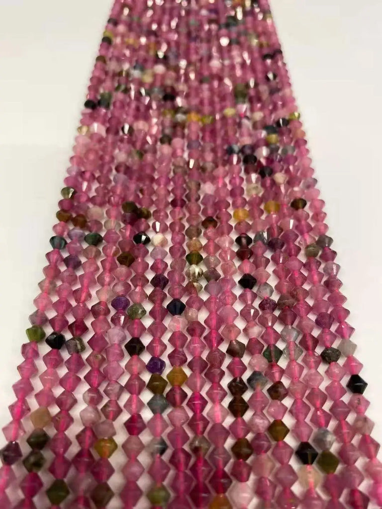 Natural Tourmaline 4mm Pointed Beads Cut Gem Jewelry Semi-Finished Beads DIY