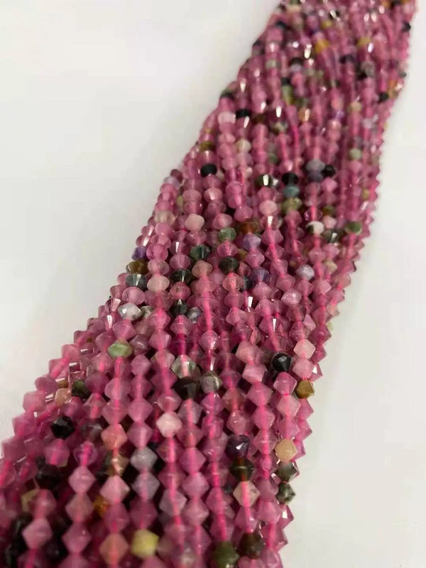 Natural Tourmaline 4mm Pointed Beads Cut Gem Jewelry Semi-Finished Beads DIY