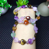 Fluorite Heart Beads Bracelet Natural Gem Healing Chakra Jewelry