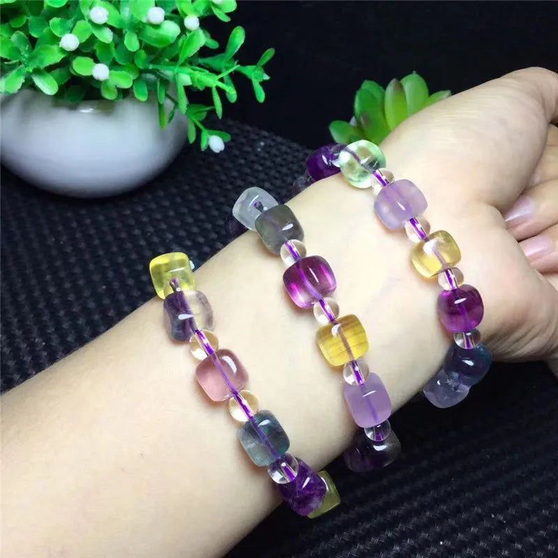 Fluorite Cube Sugar Bead Bracelet - Healing Chakra Jewelry