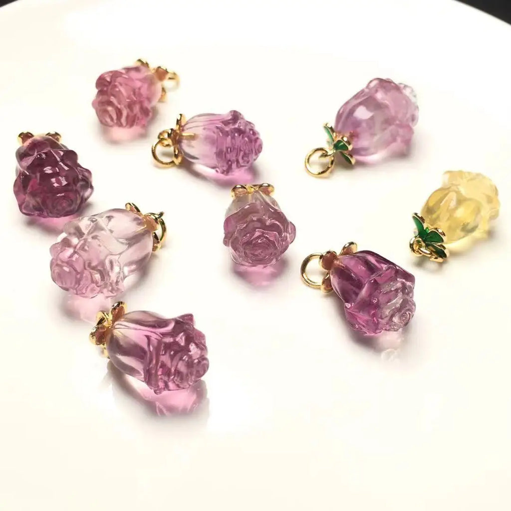 Fluorite Carved Rose Flower Charms for Jewelry Making
