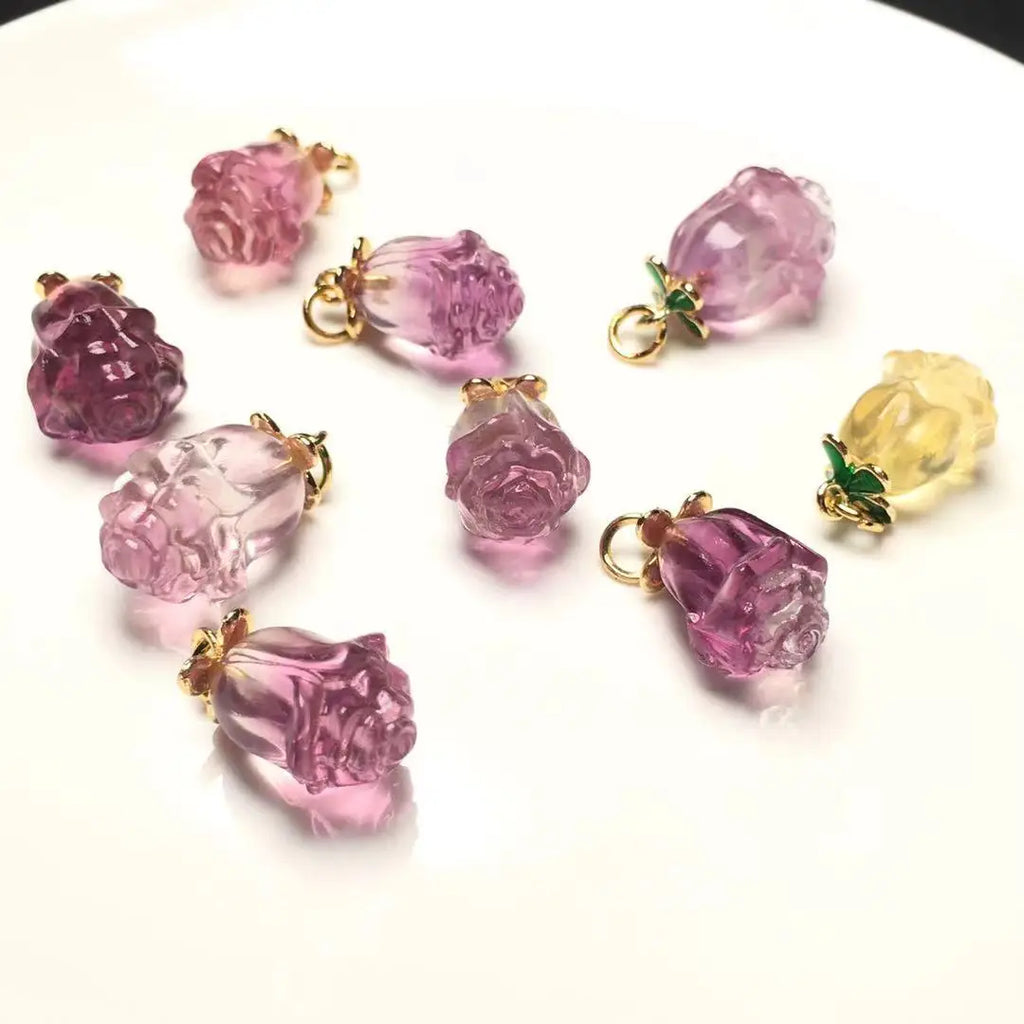 Fluorite Carved Rose Flower Charms for Jewelry Making