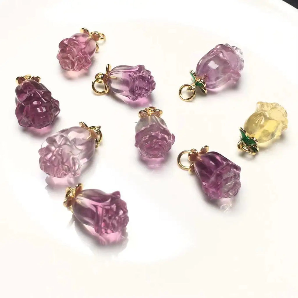 Fluorite Carved Rose Flower Charms for Jewelry Making