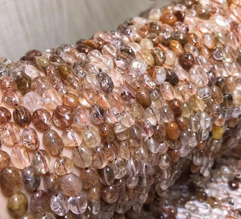 Copper Rutiled Quartz Stone Beads for Jewelry Making