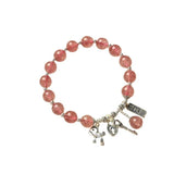 Pink Crystal Beads Bracelet with 925 Silver Pendant