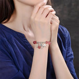 Pink Crystal Beads Bracelet with 925 Silver Pendant