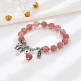 Pink Crystal Beads Bracelet with 925 Silver Pendant