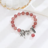Pink Crystal Beads Bracelet with 925 Silver Pendant