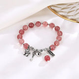 Pink Crystal Beads Bracelet with 925 Silver Pendant