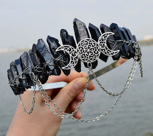 Natural Crystal Multicolored Wicca Witch Crown Headband Tiara Hair Accessories