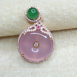 Natural Chalcedony Pink Green Stone Rose Inlaid Pendant for Women Girls
