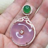 Natural Chalcedony Pink Green Stone Rose Inlaid Pendant for Women Girls