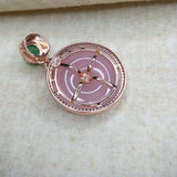 Natural Chalcedony Pink Green Stone Rose Inlaid Pendant for Women Girls