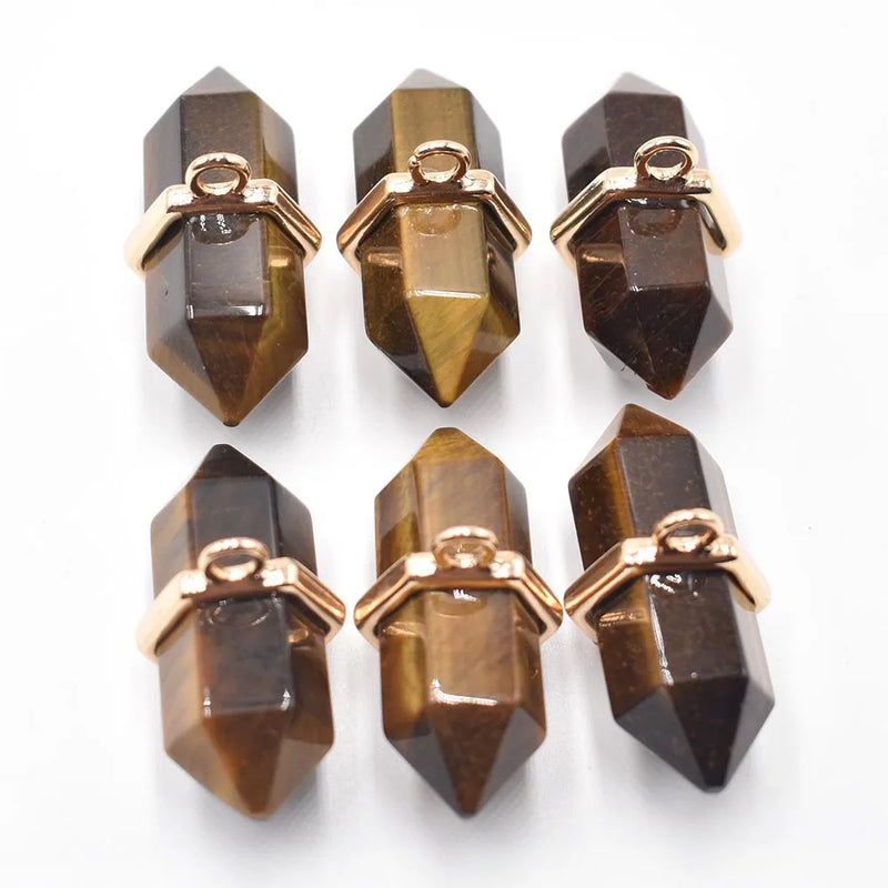 Crystal Quartz Pillar Chakra Charms Pendants 6pcs