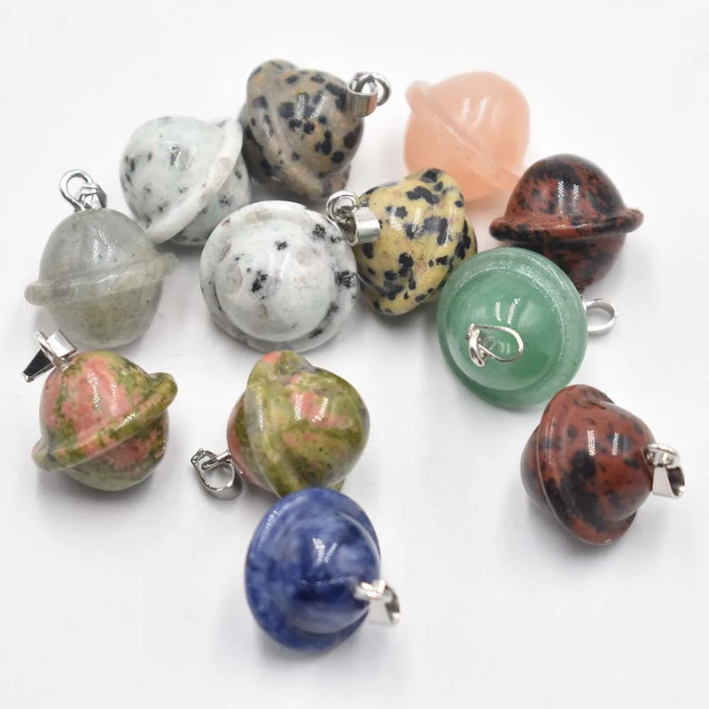 Crystal Stone Planet Carved Clavicle Chain Pendant Necklace
