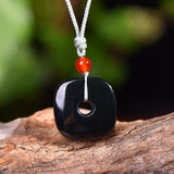 Natural Cyan Jade Safety Button Necklace Pendant
