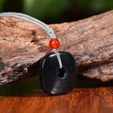 Natural Cyan Jade Safety Button Necklace Pendant