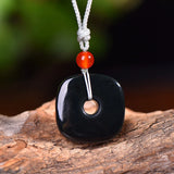 Natural Cyan Jade Safety Button Necklace Pendant