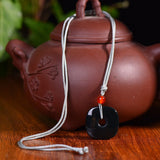 Natural Cyan Jade Safety Button Necklace Pendant